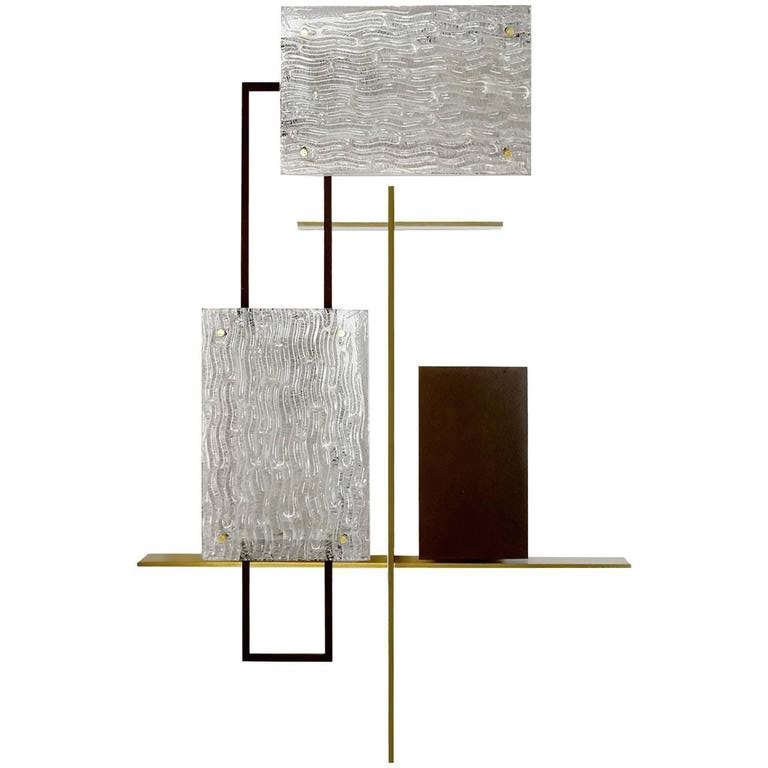Sculpture Murale à Applique Maison Arlus, Bronze et verre Murano - 1960
